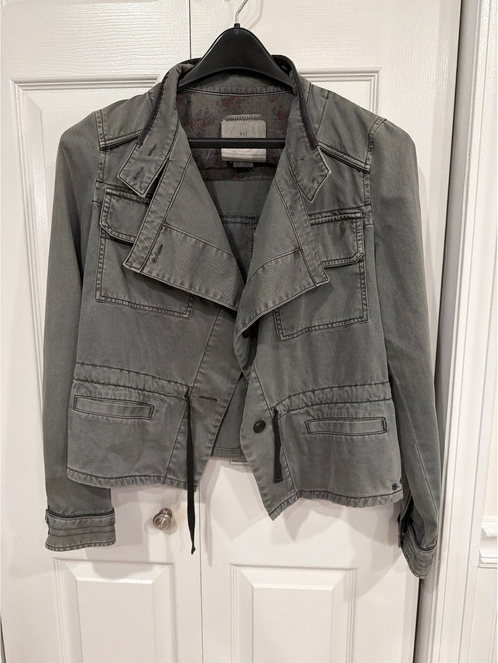 Anthropologie Hei Hei Asymmetric Draped Utility Jacket Olive Green Size Medium